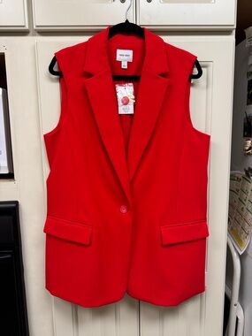 Nine West Bright Red Sleeveless Blazer Vest